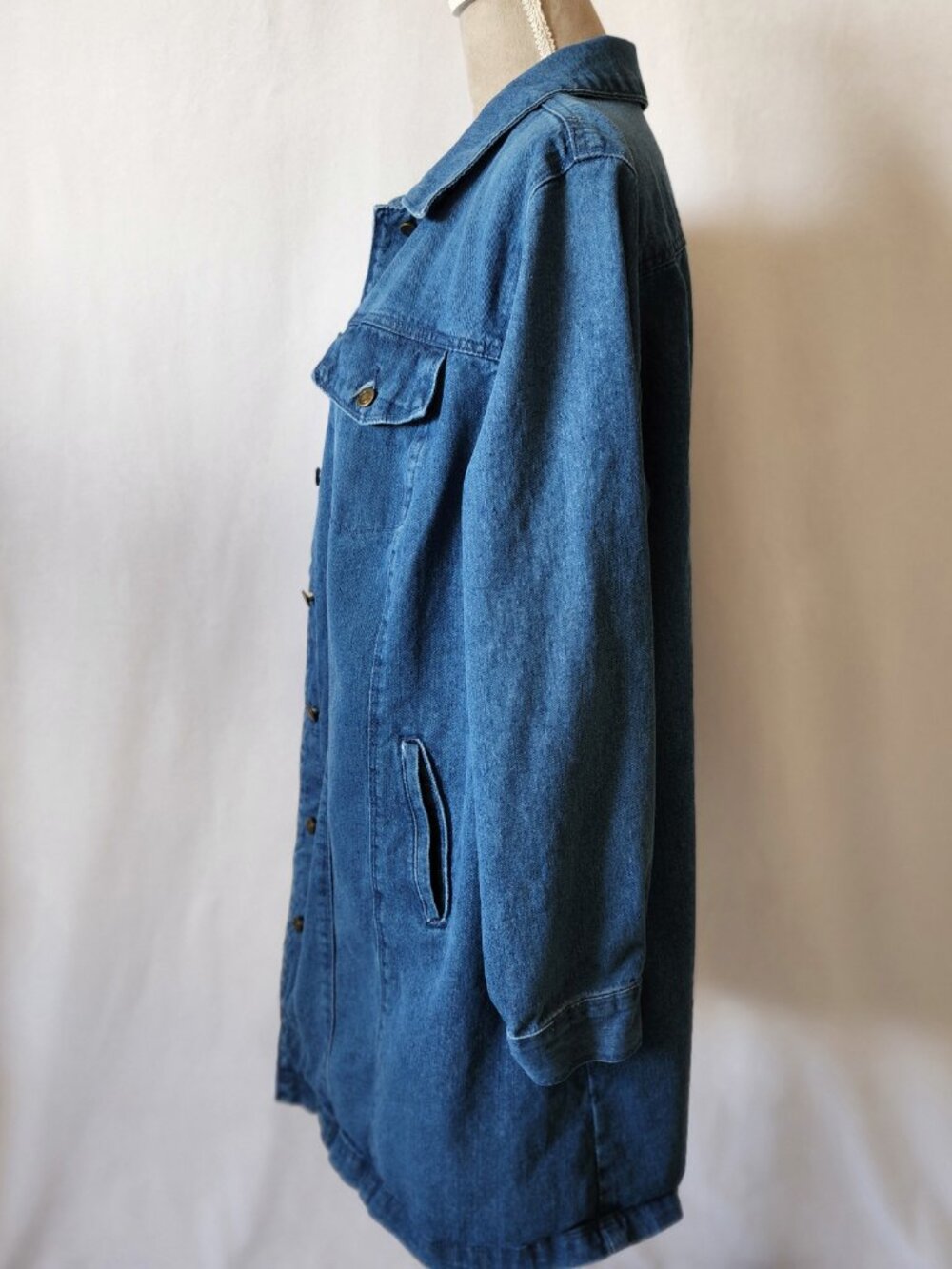 Jessica London Women's Plus 20W Long Sleeve Button Down Long Blue Denim Jacket - Picture 9 of 15